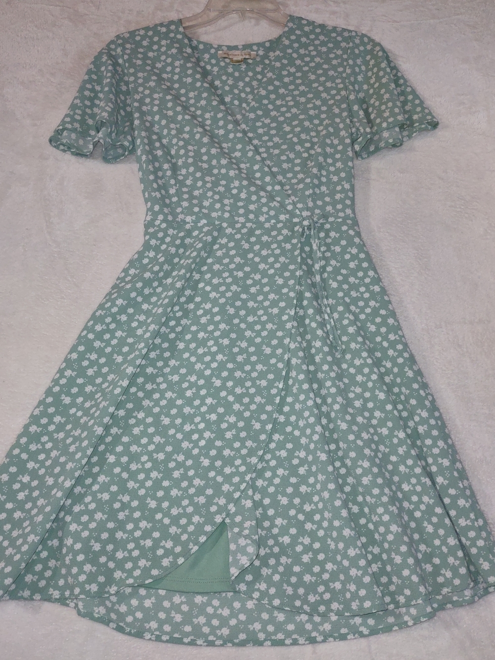 Mint Green Floral Wrap Midi Dress Flowey